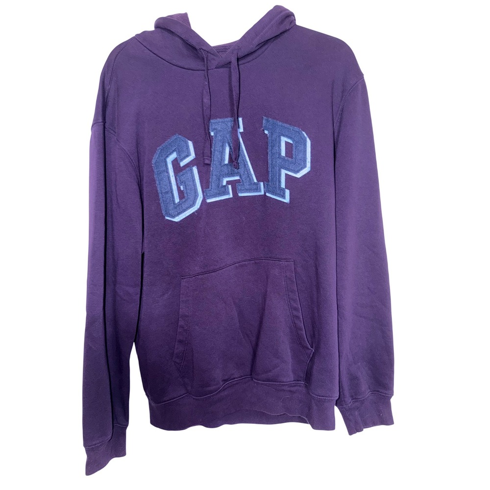 Gap Logo Hoodie Purple Fleece Pullover   Medium Felt Appliqué Sweatshirt